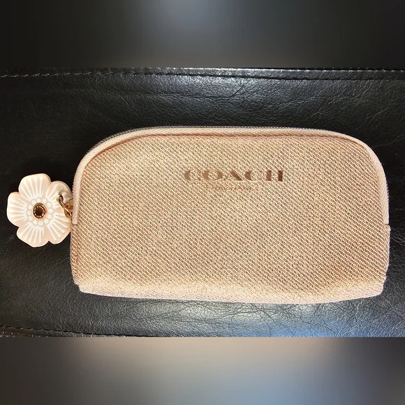 Coach Pink Shimmer zipper coin Pouch with Flower charm pull Rosegold NWOT - Picture 11 of 16